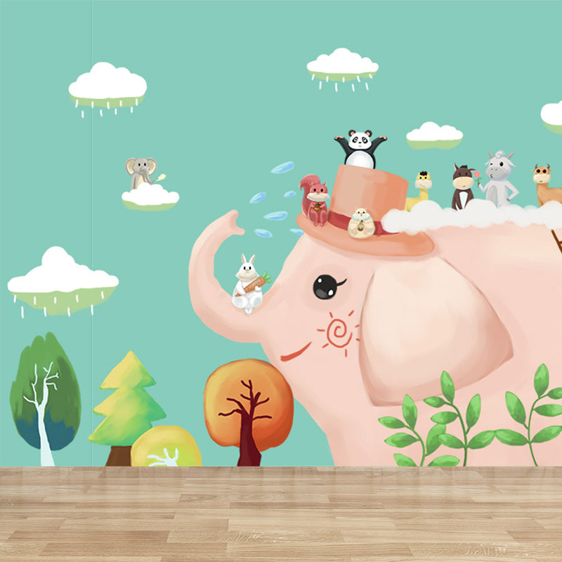 Illustration Cartoon Animals Wall Mural for Kids Bedroom, Pastel Color, Made to Measure