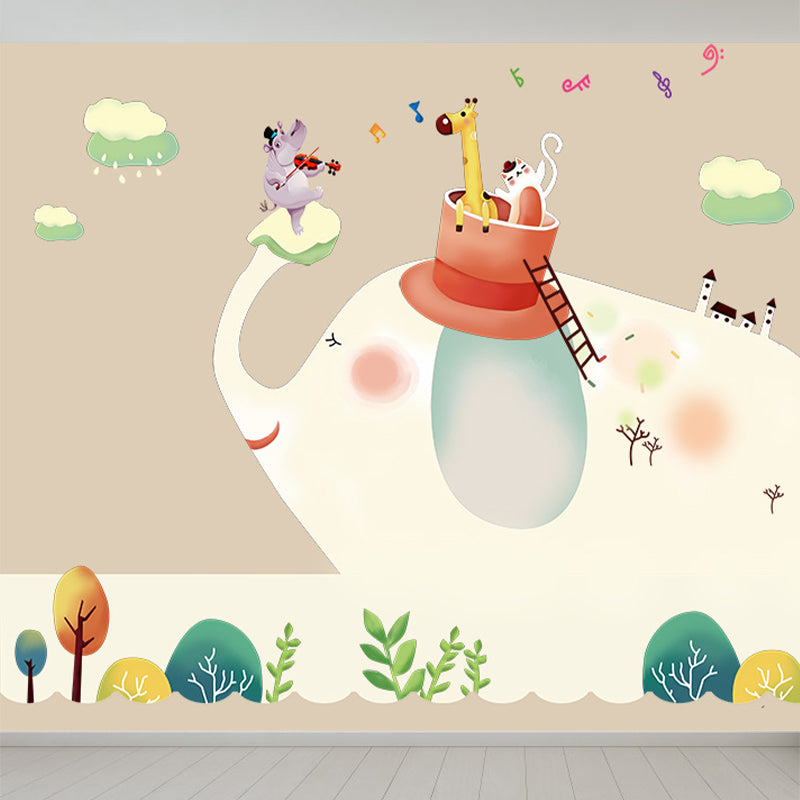Illustration Cartoon Animals Wall Mural for Kids Bedroom, Pastel Color, Made to Measure