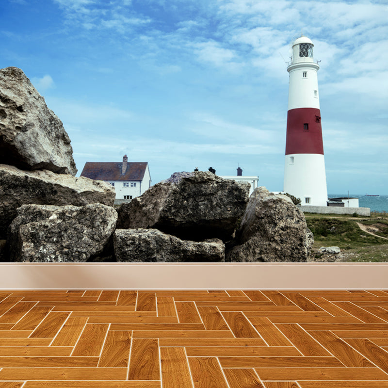 Photography Style Beacon Wall Mural for Living Room, Blue, Custom Size Available