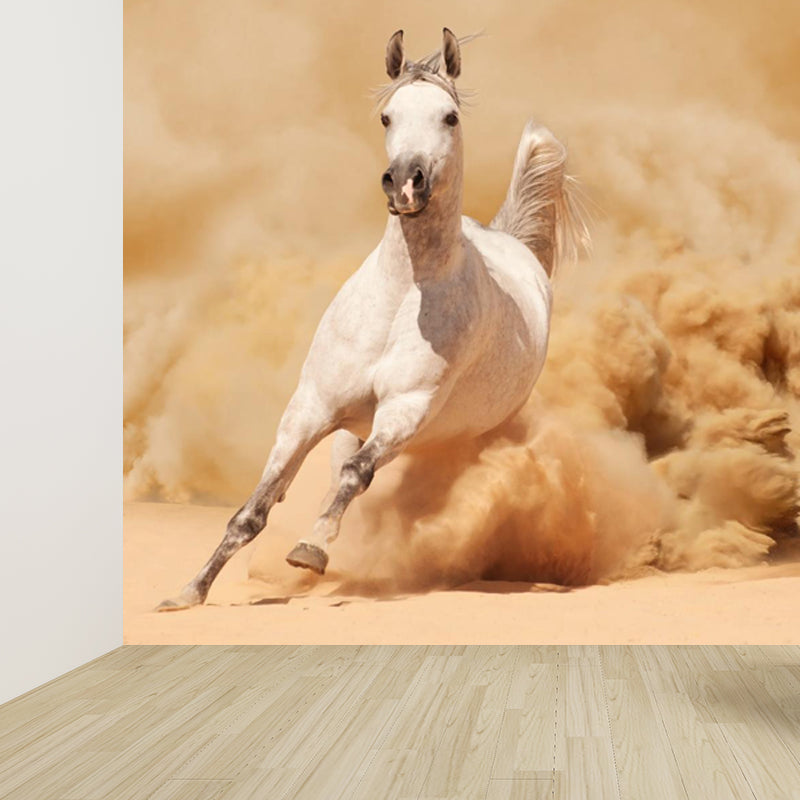 Photography Running Horse Wall Mural for Dining Room, Brown, Custom Size Available