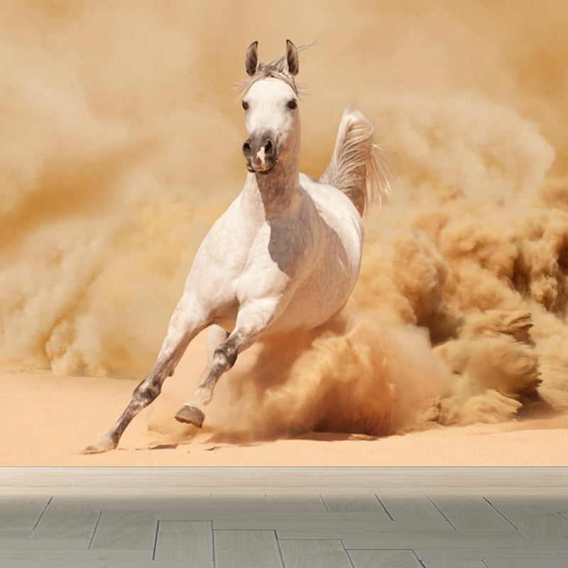 Photography Running Horse Wall Mural for Dining Room, Brown, Custom Size Available