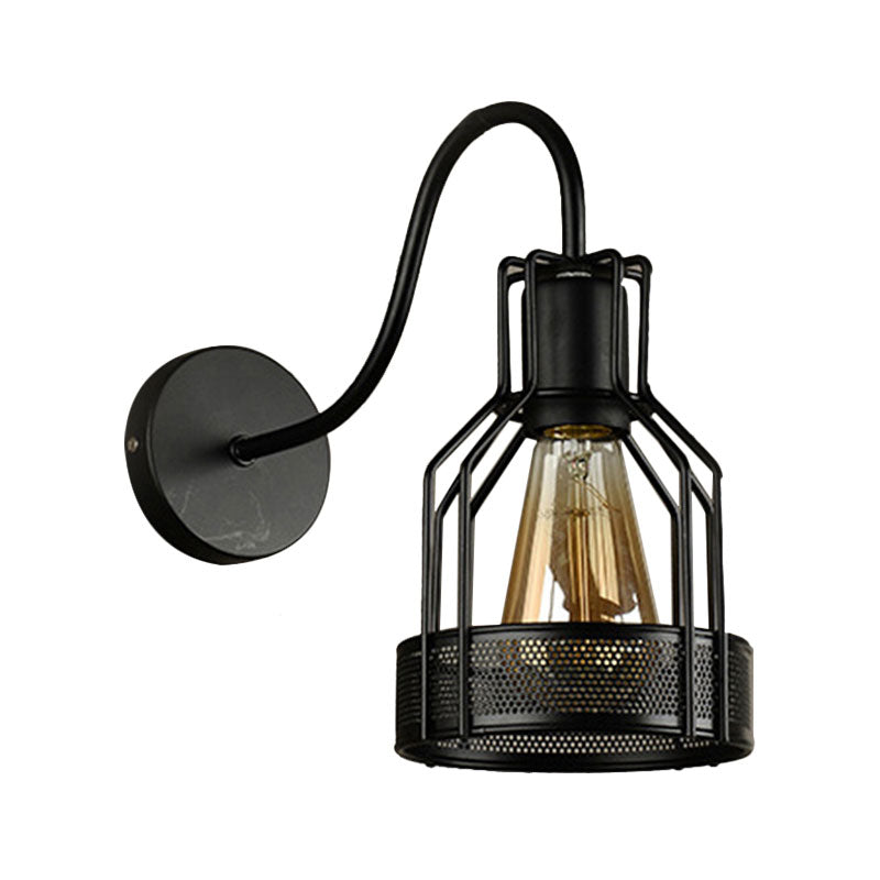 Bottle Cage Malet Wall Luz de montaje con brazo de cuello de cisne Industrial 1 Cabeza Barra de pared Iluminación en negro