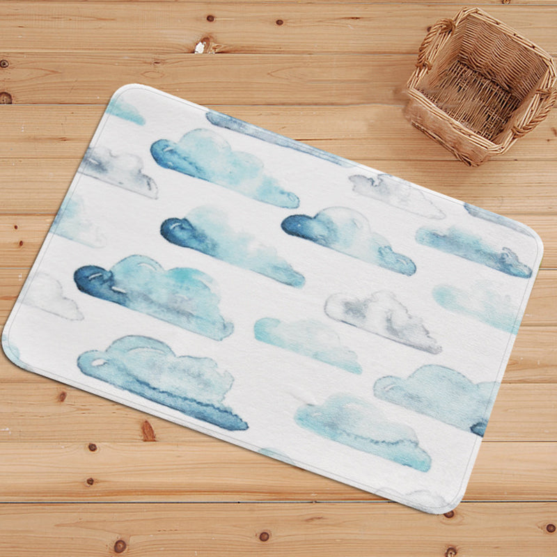 White and Grey Nursery Rug Kids Fairy Tales Cloud Rainy Pattern Area Rug Polyester Machine Washable Carpet