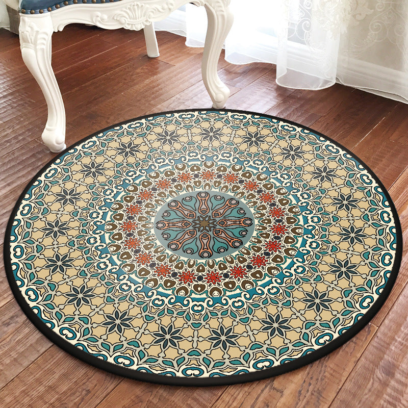 Green and Yellow Bedroom Rug Moroccan Floral Pattern Area Rug Polyester Pet Friendly Washable Carpet