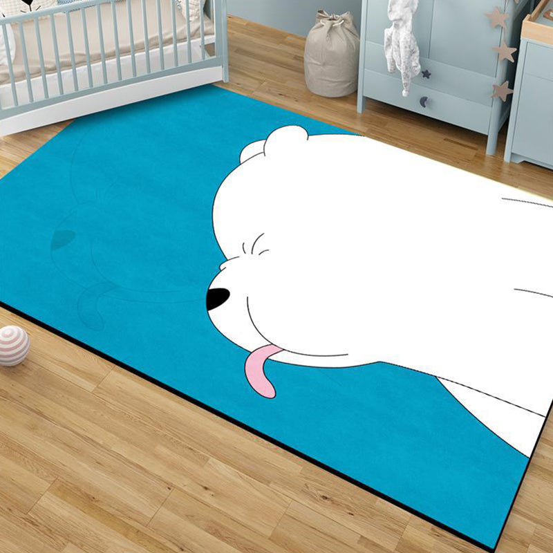 Stylish Kids Rug in Blue Animal Bear Pattern Rug Polyester Anti-Slip Pet Friendly Carpet for Nursery