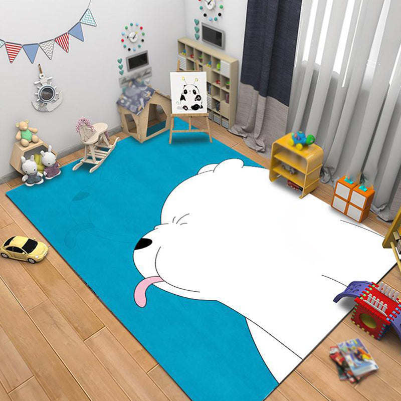 Stylish Kids Rug in Blue Animal Bear Pattern Rug Polyester Anti-Slip Pet Friendly Carpet for Nursery