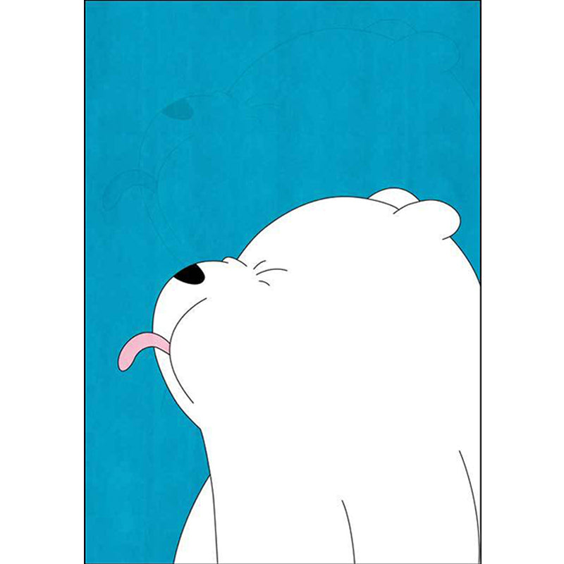 Stylish Kids Rug in Blue Animal Bear Pattern Rug Polyester Anti-Slip Pet Friendly Carpet for Nursery