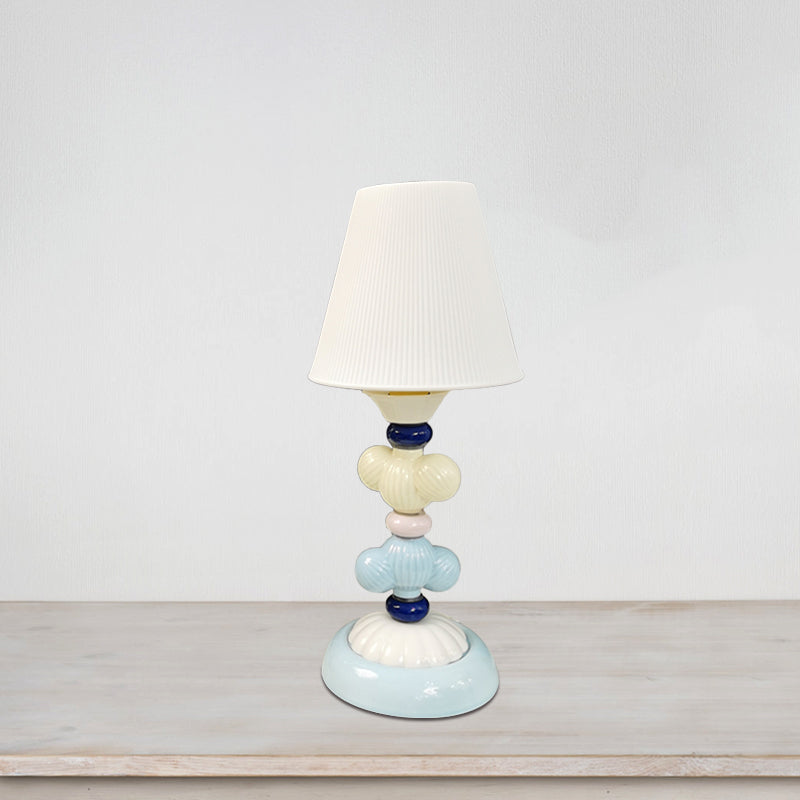 Fabric Conical Reading Book Light Kids 1-Light Table Lamp with Round Ceramic Base in White