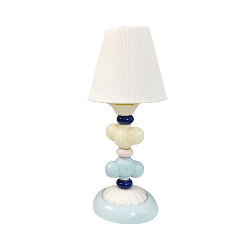 Fabric Conical Reading Book Light Kids 1-Light Table Lamp with Round Ceramic Base in White