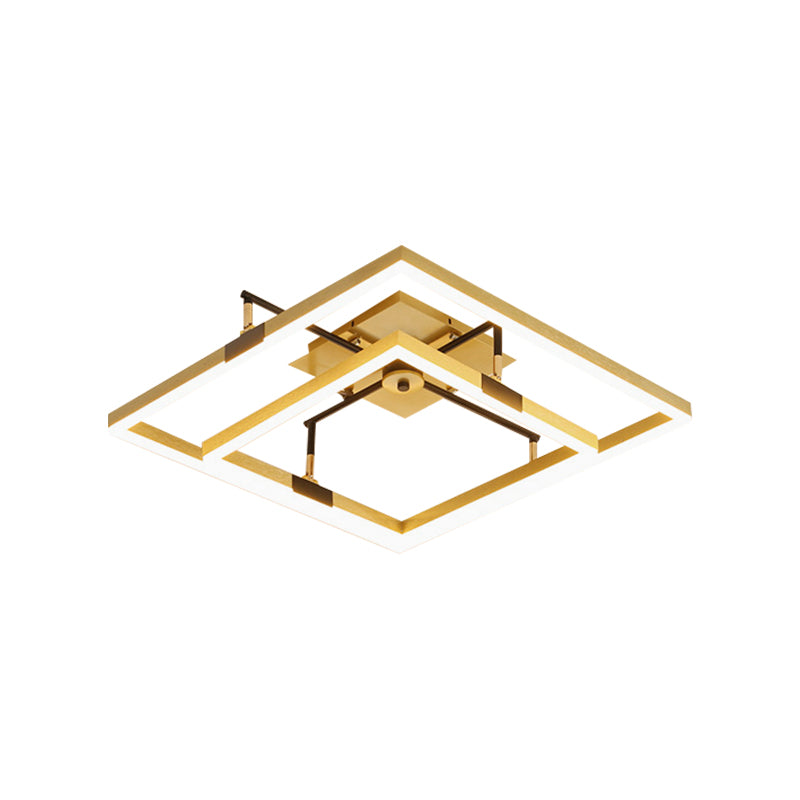 Telaio oro a 2 quadrati semifulco semifulco modernista modernista lampada a montaggio a filo metallico in luce calda/bianca, larghezza 19,5 "/23,5"