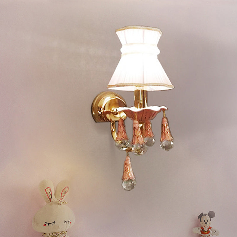 Monte parete cono Light Kids Tessuto 1-bulba lampada montata a parete rosa/blu con arredamento a orbita cristallina sfaccettata