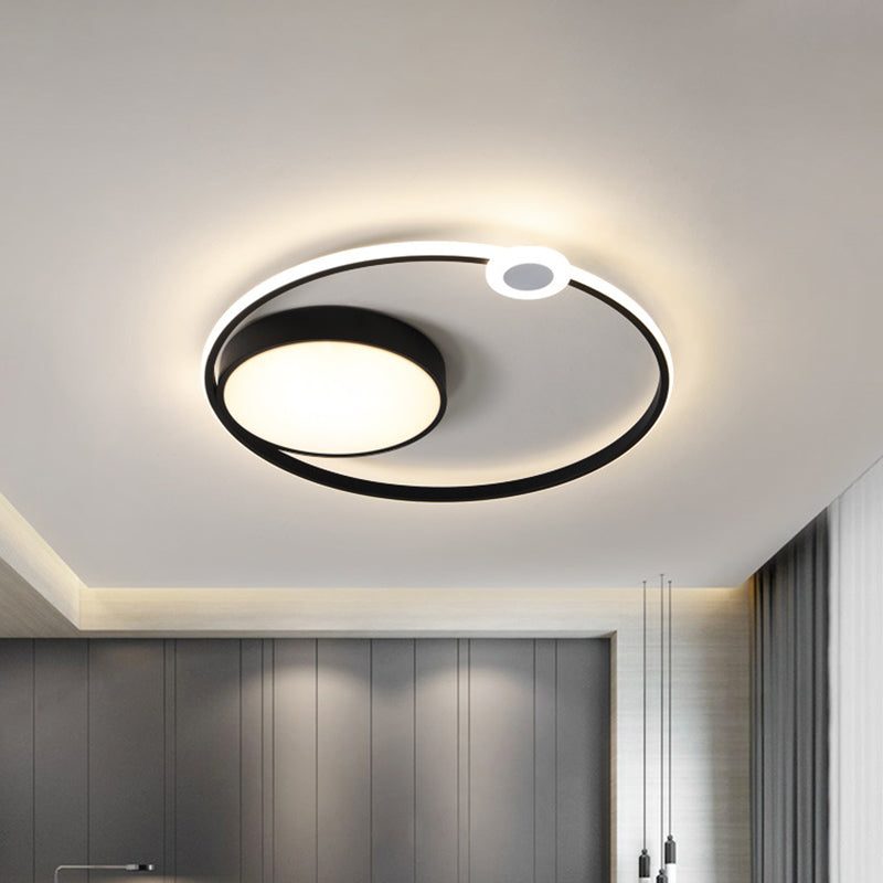 Acrylic Ring Flush Light Contemporary 16"/23.5" Width LED Black Ceiling Light Fixture, Warm/White Light