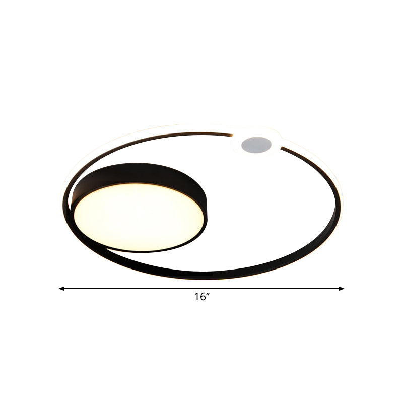 Acrylic Ring Flush Light Contemporary 16"/23.5" Width LED Black Ceiling Light Fixture, Warm/White Light