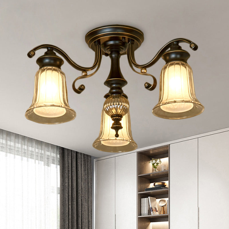 3/6 lampadine Sofiling Freeture Dual Bell Clear e Opal Glass Semi Flush in nero