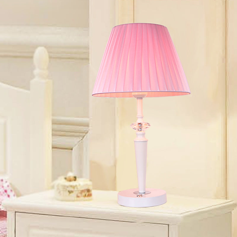 Scrivania in tessuto affusolato leggero moderno lampada da tavolo da notte a 1 luci con cristallo sfaccettato e interruttore touch