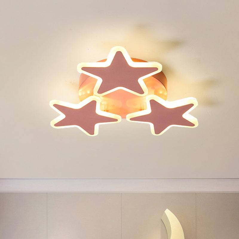 Star Ceiling Light Fixture Cartoon Acrylic LED Pink Flushmount Lighting for Bedroom