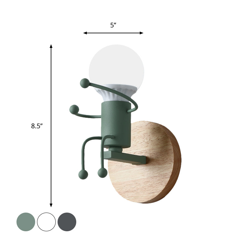 Luz de pared de pared para niños de metal caricaturas de 1 lámpara gris/blanca/pared verde de 1 luces para dormitorio
