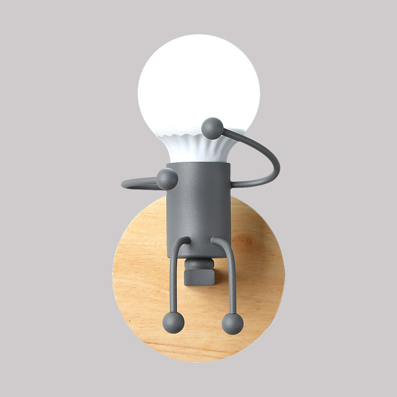 Luz de pared de pared para niños de metal caricaturas de 1 lámpara gris/blanca/pared verde de 1 luces para dormitorio