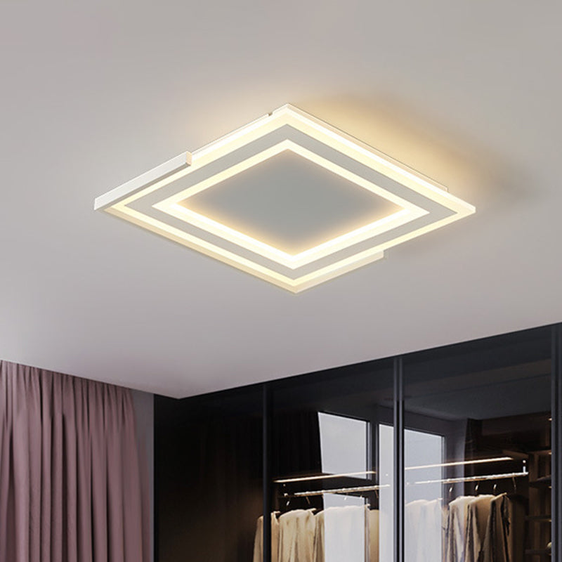 LED Bedroom Flush Light Fixture Contemporary Gold Ceiling Mounted Light with Square Acrylic Shade in White/Warm Light, 16"/20.5" W