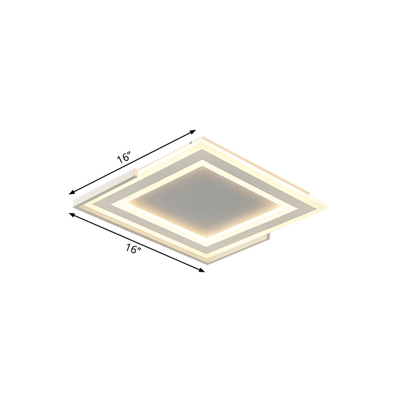 LED Bedroom Flush Light Fixture Contemporary Gold Ceiling Mounted Light with Square Acrylic Shade in White/Warm Light, 16"/20.5" W