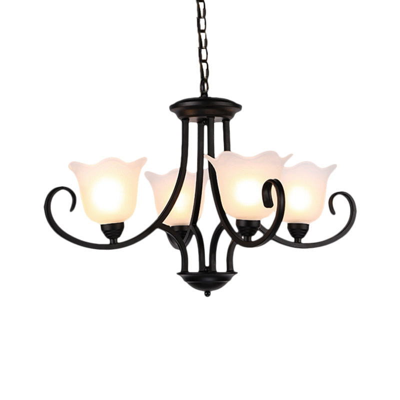 Black 4/6/8 Bulb Plafond Chandelier entrepôt de fleur en verre givré kit léger léger avec bras de défilement