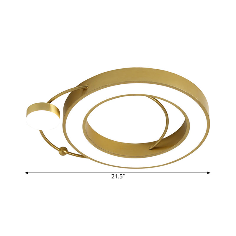 Simplicity LED Flush Ceiling Light with Metal Frame Gold Hoop Shaped Ceiling Mounted Fixture in Warm/White Light