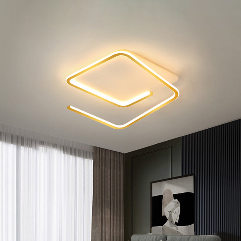 Simple Geometric Flush Mount Lamp Metallic 16"/19.5" Width LED Bedroom Flush Ceiling Light in Black/Gold, Warm/White Light