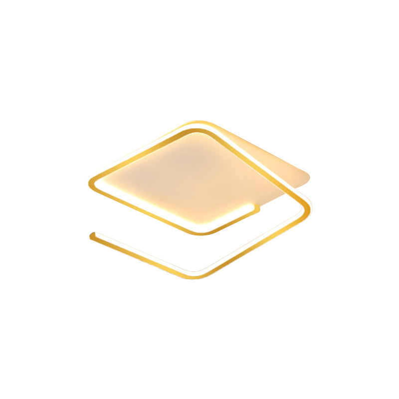 Simple Geometric Flush Mount Lamp Metallic 16"/19.5" Width LED Bedroom Flush Ceiling Light in Black/Gold, Warm/White Light