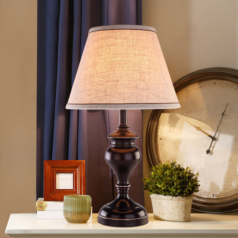 1-Light Reading Lamp Warehouse Tapered Fabric Nightstand Lighting in Brown for Bedroom