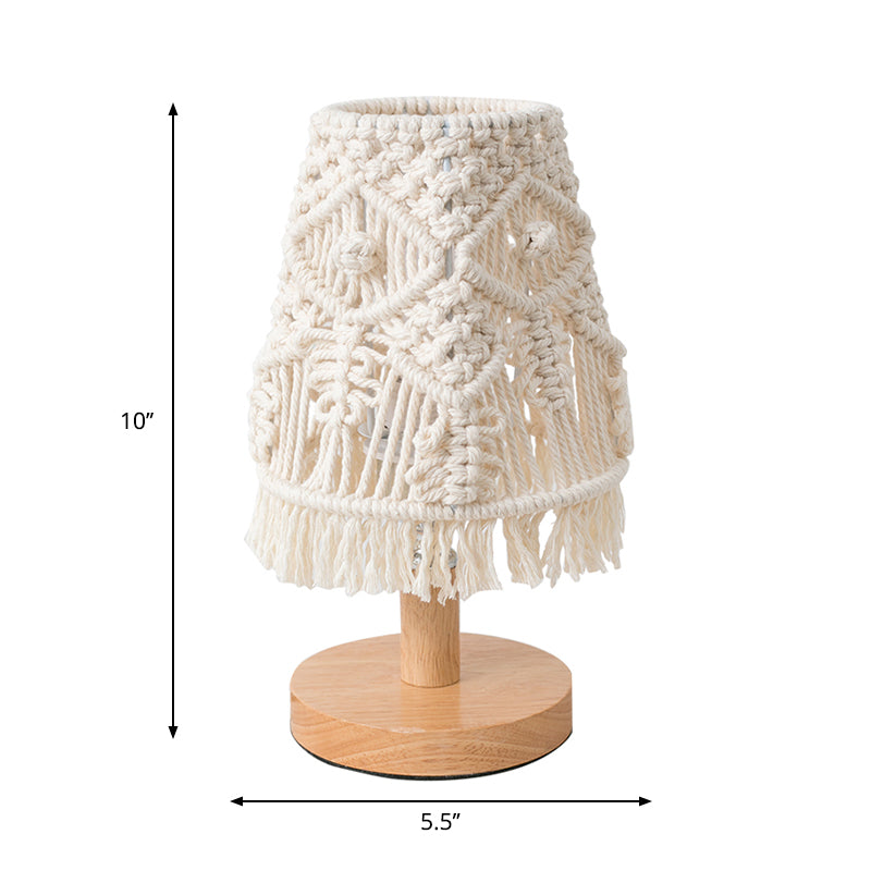 Lampada da comodino conica Modernismo in tessuto 1 lampadina Lampada da lettura bianca con decorazioni a frange