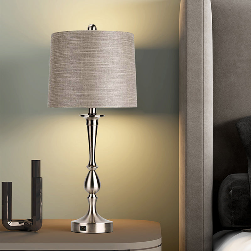 Stofffassform Nachtlampe Antiquier 1-Licht Schlafzimmer Tischstand Beleuchtung in Schwarz/Silber/Gold