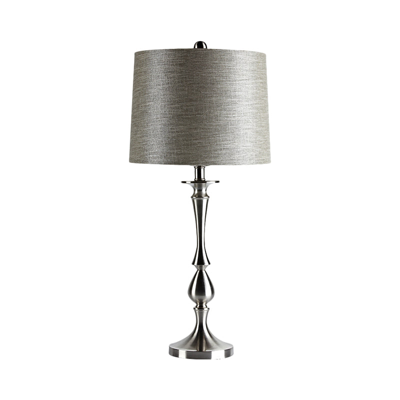 Stofffassform Nachtlampe Antiquier 1-Licht Schlafzimmer Tischstand Beleuchtung in Schwarz/Silber/Gold