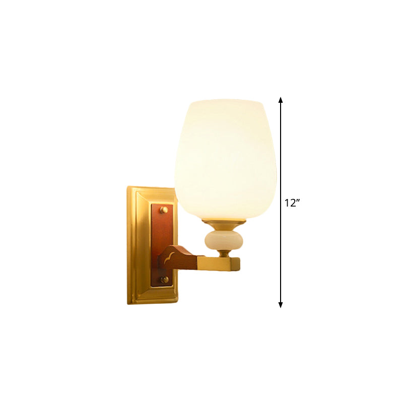 Brass Single Light Wall Mount Lamp Warehouse Opal Glass Cup Shape Angled Wall Lighting Idea