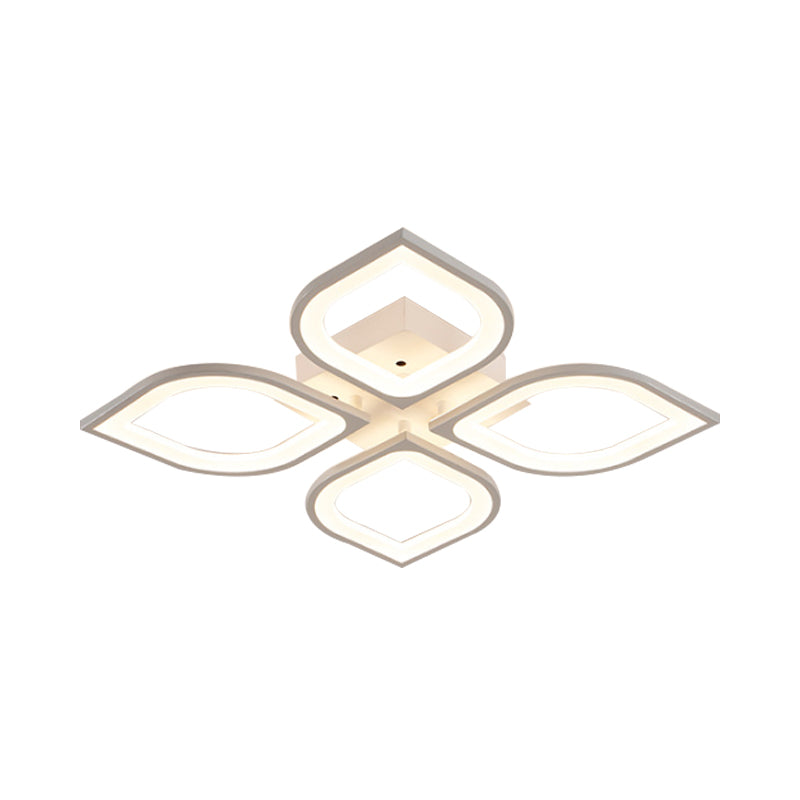 LED 4/6/8 Lights Bedroom Flush Light with Leaf Acrylic Shade White Ceiling Lighting Fixture in White/Warm/Natural Light