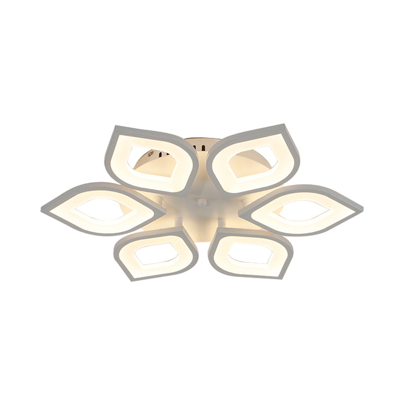 LED 4/6/8 Lights Bedroom Flush Light with Leaf Acrylic Shade White Ceiling Lighting Fixture in White/Warm/Natural Light