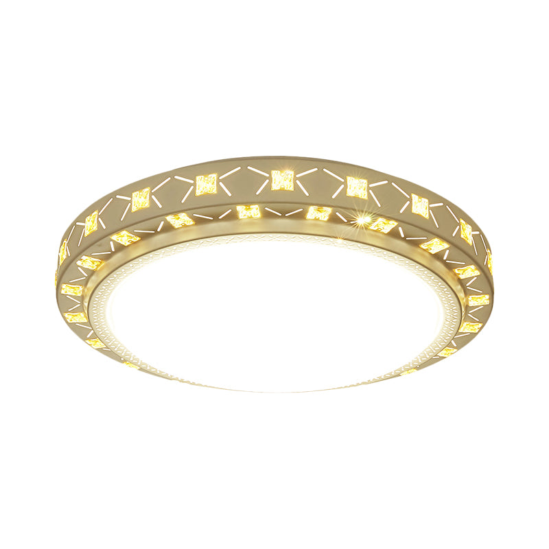 Lampe encastrée ronde/carrée métallique, plafonnier LED contemporain en blanc avec décoration en cristal biseauté