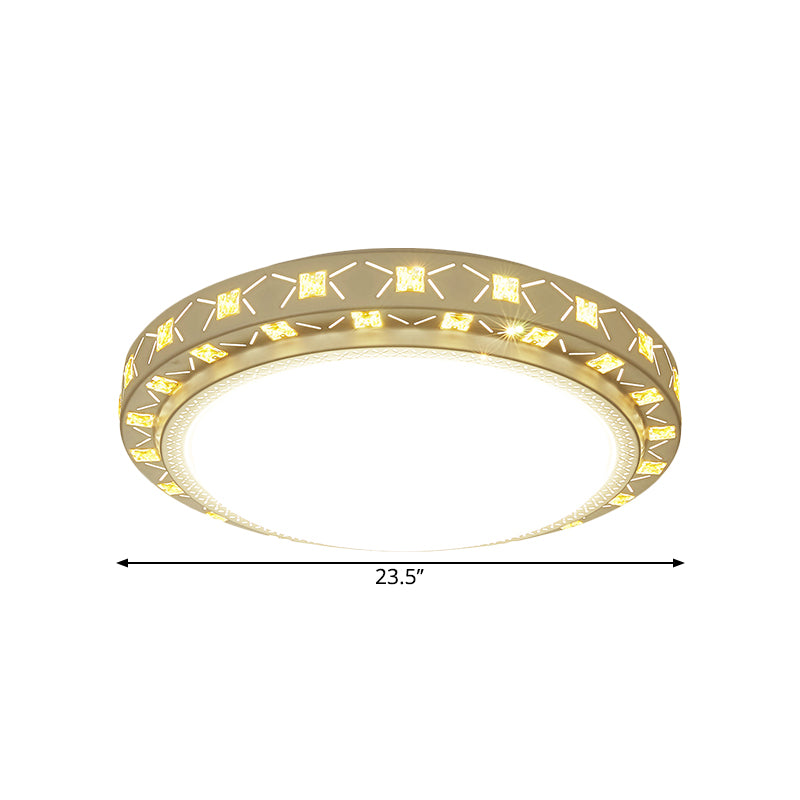 Lampe encastrée ronde/carrée métallique, plafonnier LED contemporain en blanc avec décoration en cristal biseauté