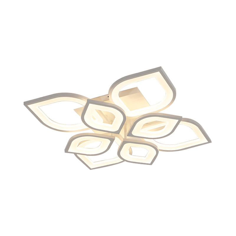 LED 4/6/8 Lights Bedroom Flush Light with Leaf Acrylic Shade White Ceiling Lighting Fixture in White/Warm/Natural Light