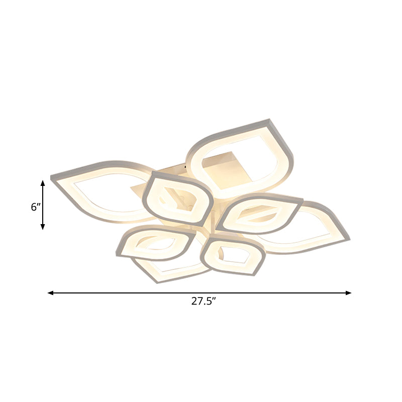LED 4/6/8 Lights Bedroom Flush Light with Leaf Acrylic Shade White Ceiling Lighting Fixture in White/Warm/Natural Light