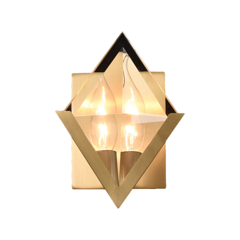 Rhombus Clear Crystal Panel Wall Sconce Minimalist 1 Bulb Brass Wall Mounted Light Fixture