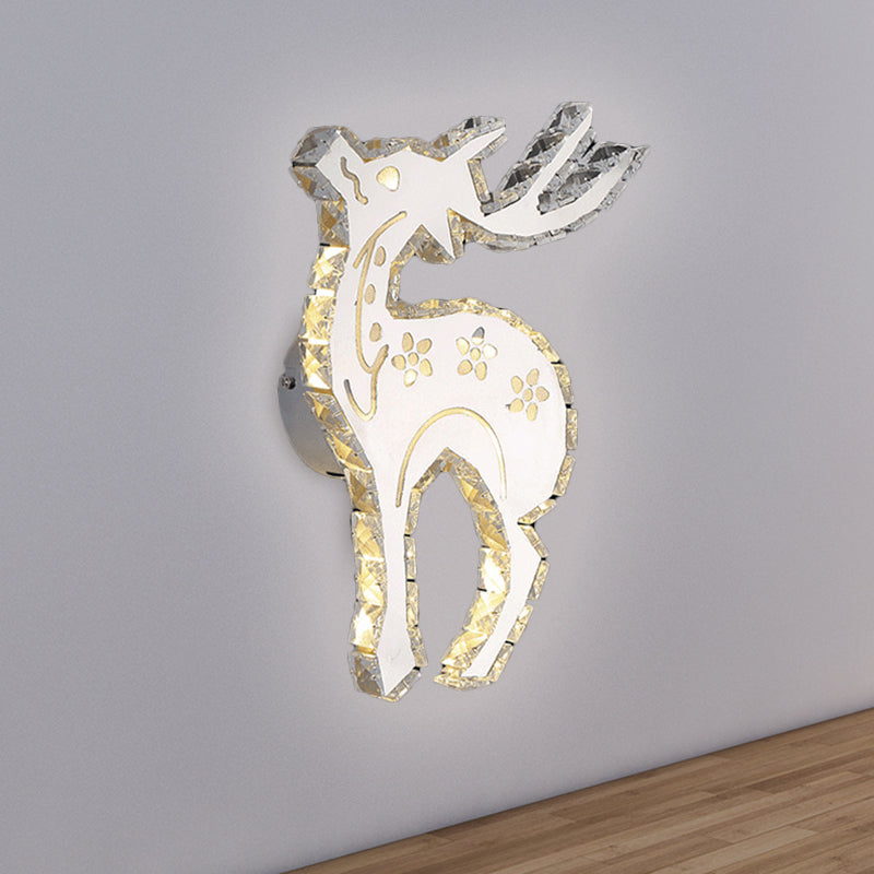 White LED Elk Wall Lighting Fixture Modernist Crystal Block Flush Wall Sconce in Warm/White Light