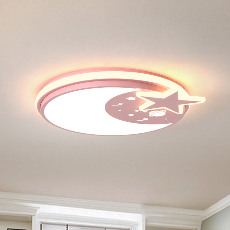 Acrylic Round Flush Mount Light Cartoon LED Flushmount Lighting with Star Decor in White/Pink/Blue