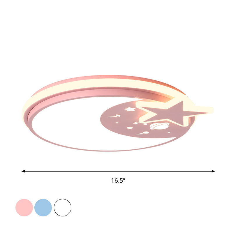 Acrylic Round Flush Mount Light Cartoon LED Flushmount Lighting with Star Decor in White/Pink/Blue