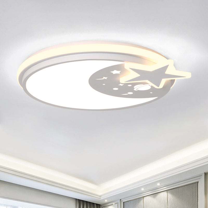 Acrylic Round Flush Mount Light Cartoon LED Flushmount Lighting with Star Decor in White/Pink/Blue