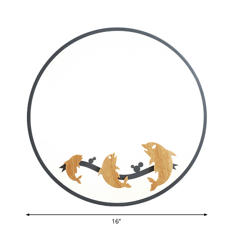 Rounded Acrylic Flush Mount Light Kids LED Grey Ceiling Mounted Fixture with Dolphin Pattern