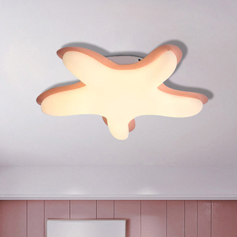 Cartoon Starfish Flush Ceiling Light Acrylic LED Bedroom Flush Mount Fixture in White/Pink/Yellow