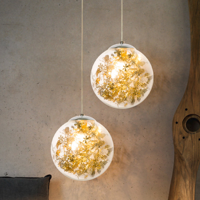 Luce appesa alla camera da letto Globe Light Light Modernist a 1 illuminazione Modernista Accensione con arredamento a foglia interni in argento/oro