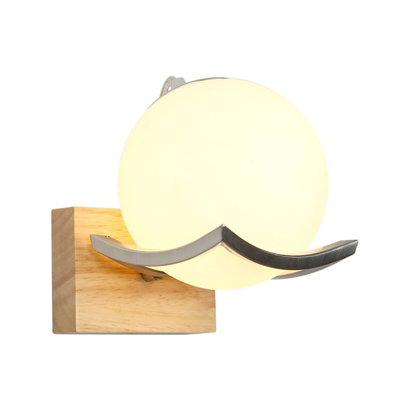 Luz de pared global apliques de vidrio blanco moderno 1 iluminación de pared de madera clara con diseño cuadrado
