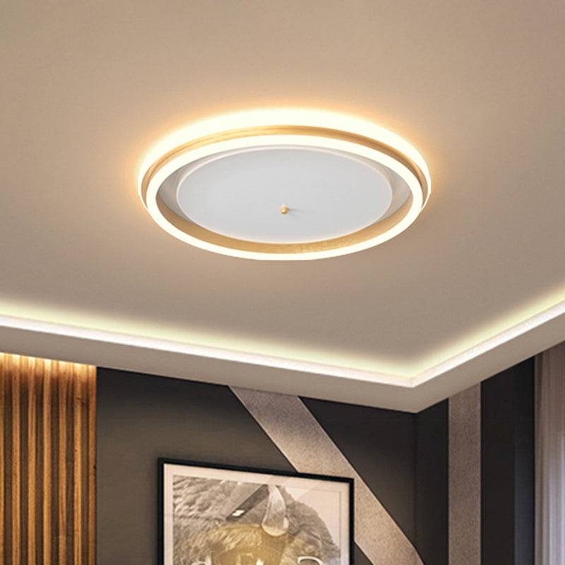 16.5"/20.5" Inch Width Metal Round Flush Ceiling Light Simple Gold/Coffee LED Flush Mount Lamp for Balcony, Warm/White Light