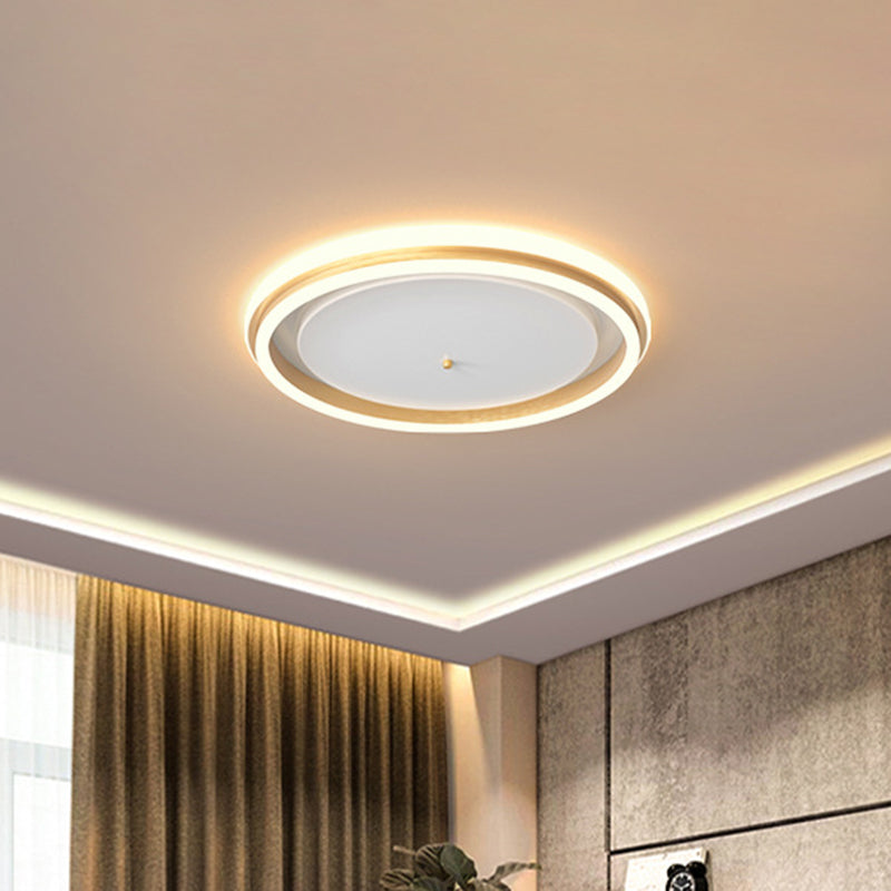 16.5"/20.5" Inch Width Metal Round Flush Ceiling Light Simple Gold/Coffee LED Flush Mount Lamp for Balcony, Warm/White Light